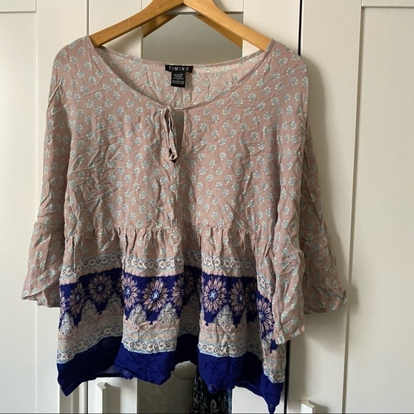 Timing Tops - Timing 100% Rayon Peplum Blouse Size L